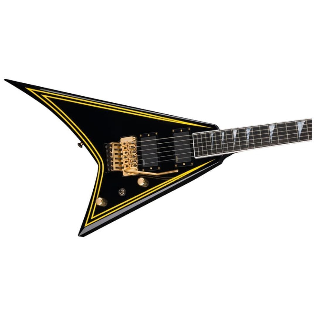 Jackson MJ Series Rhoads RR24MG Electric Guitar, Black with Yellow Pinstripes