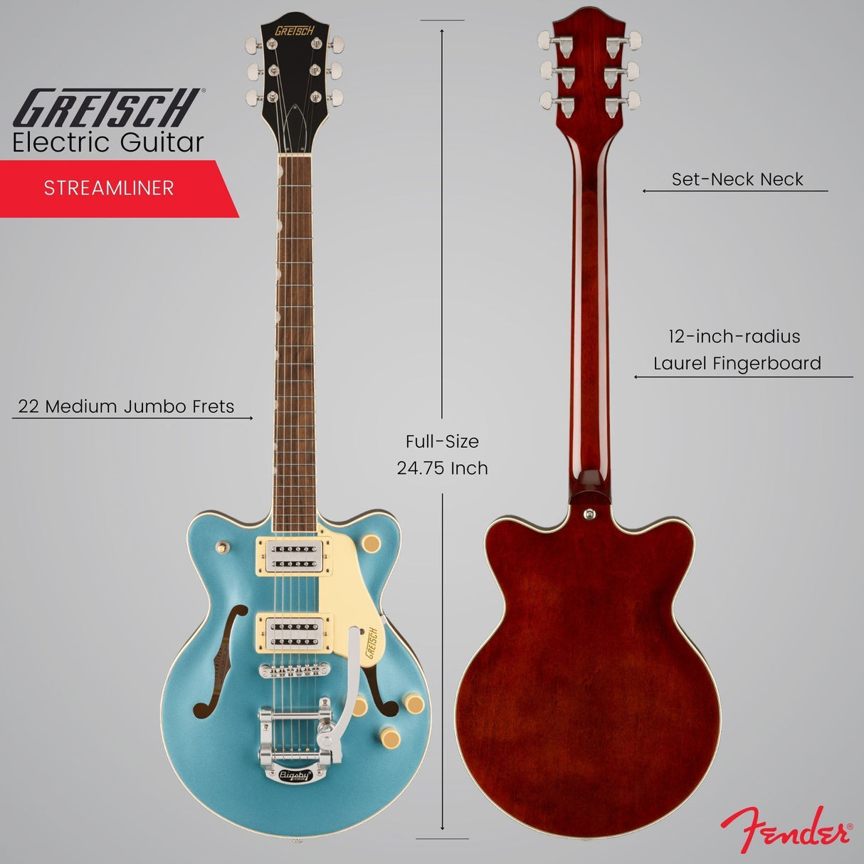 Gretsch G2655T Streamliner Center Block Jr. Double-Cut Electric Guitar (Blue)