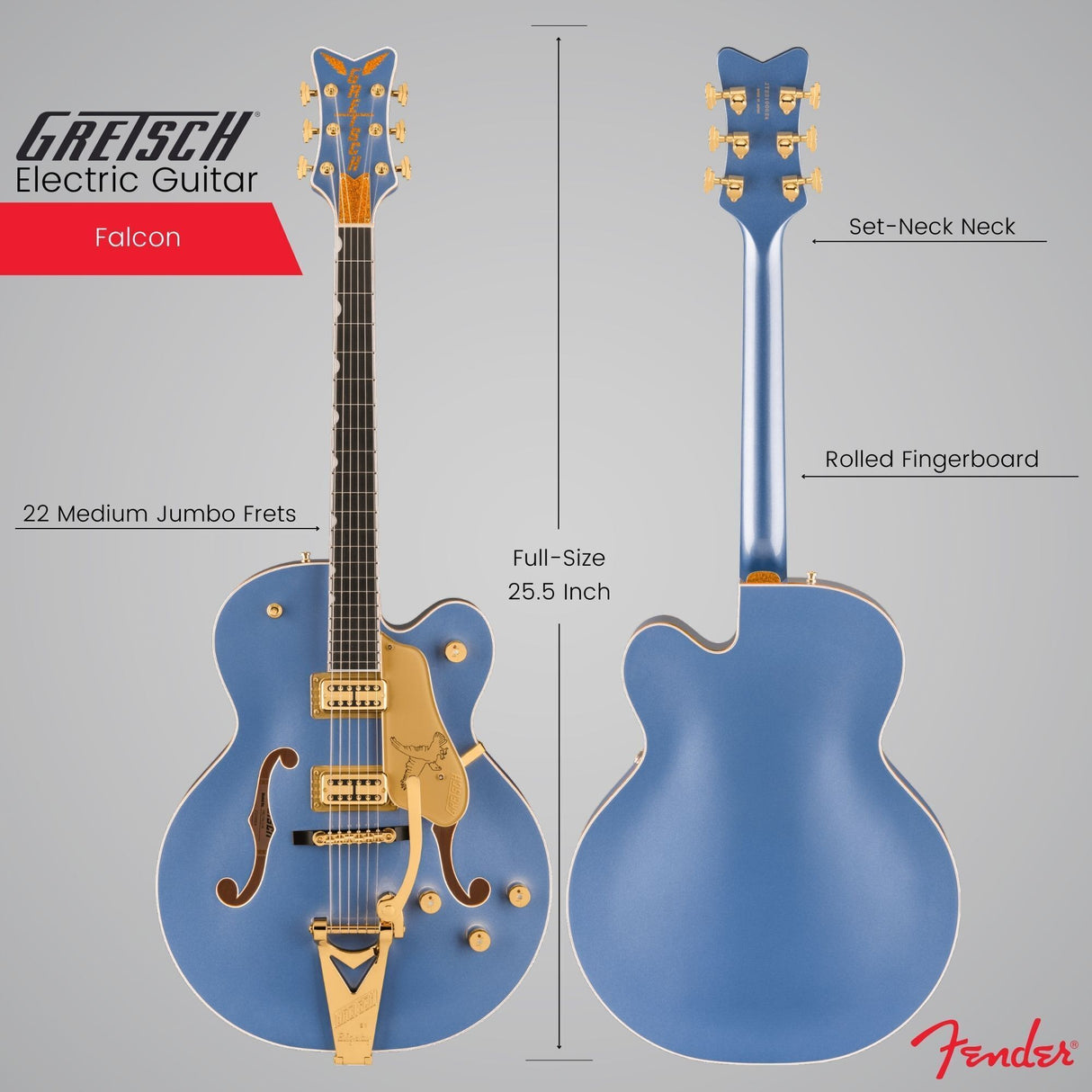 Gretsch Falcon Hollow Body Electric Guitar (Cerulean Smoke)