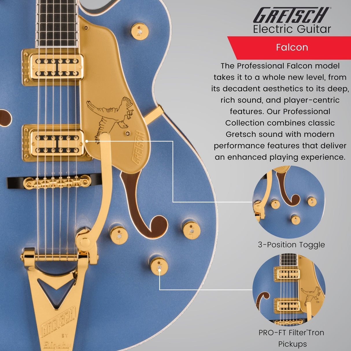 Gretsch Falcon Hollow Body Electric Guitar (Cerulean Smoke)