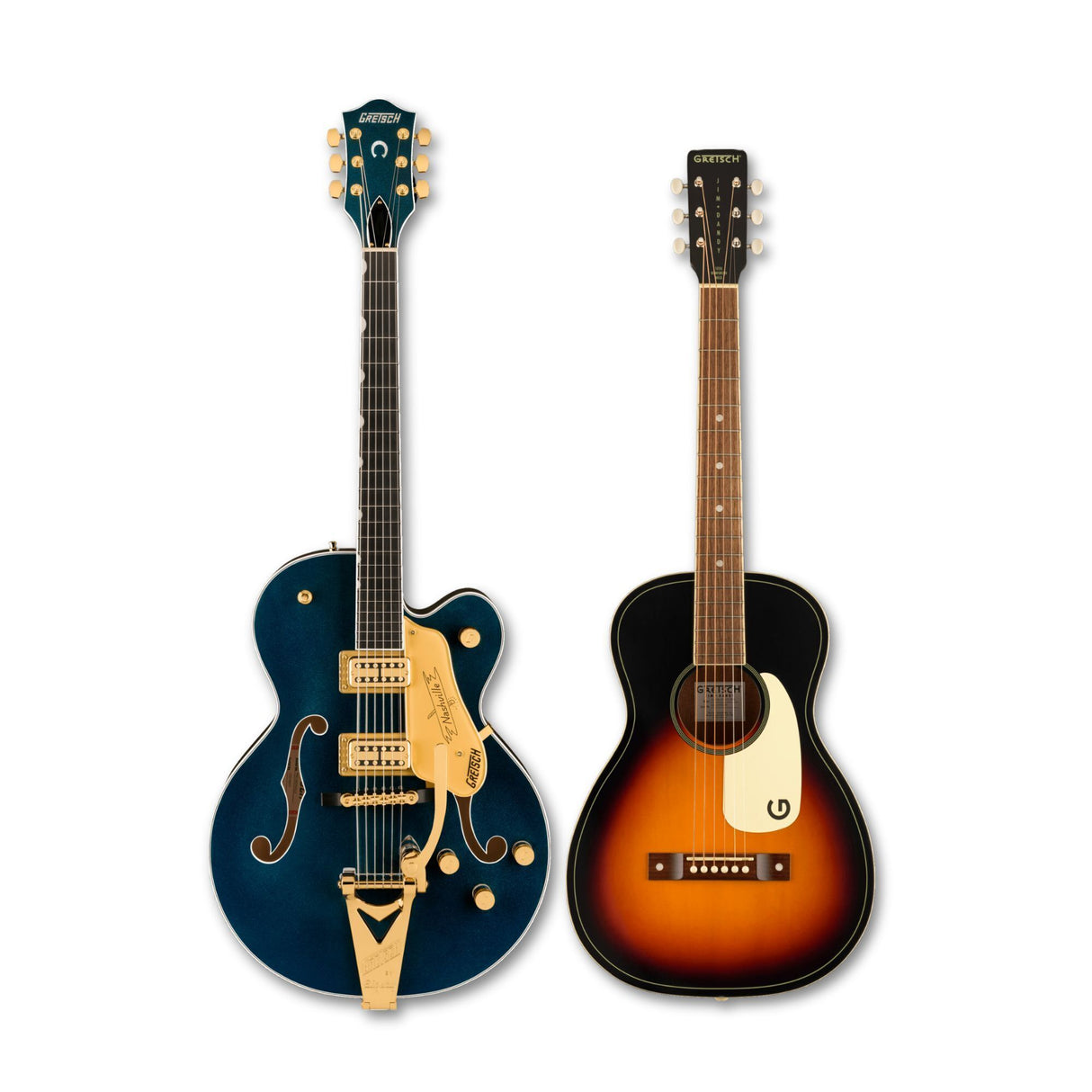 Gretsch Nashville Hollow Body Electric Guitar (Blue) with Acoustic Guitar