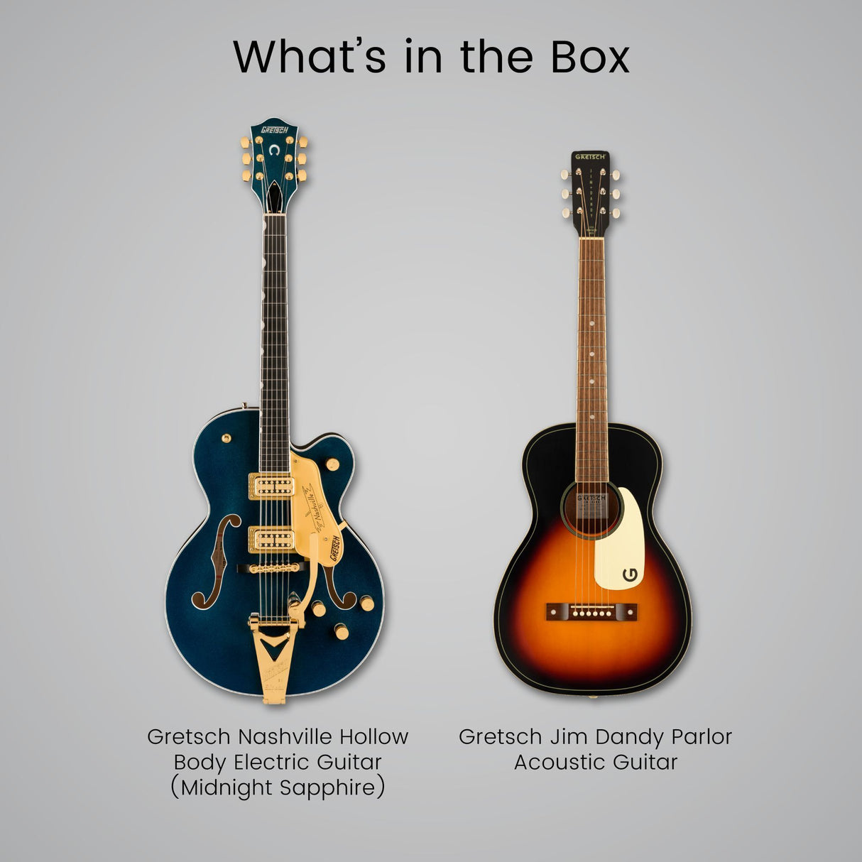 Gretsch Nashville Hollow Body Electric Guitar (Blue) with Acoustic Guitar