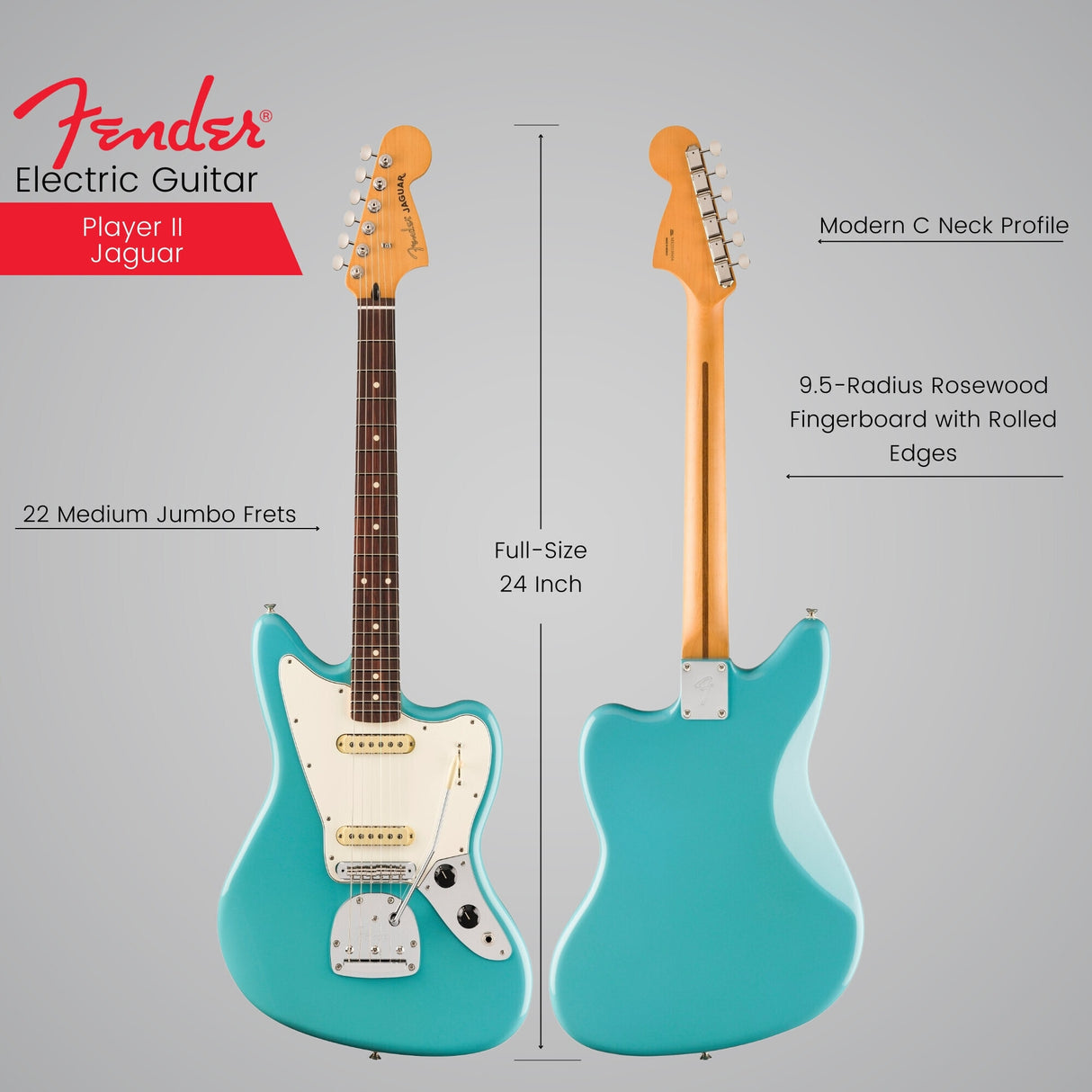Fender Player II Jaguar, Rosewood Fingerboard, Aquatone Blue Electric Guitar