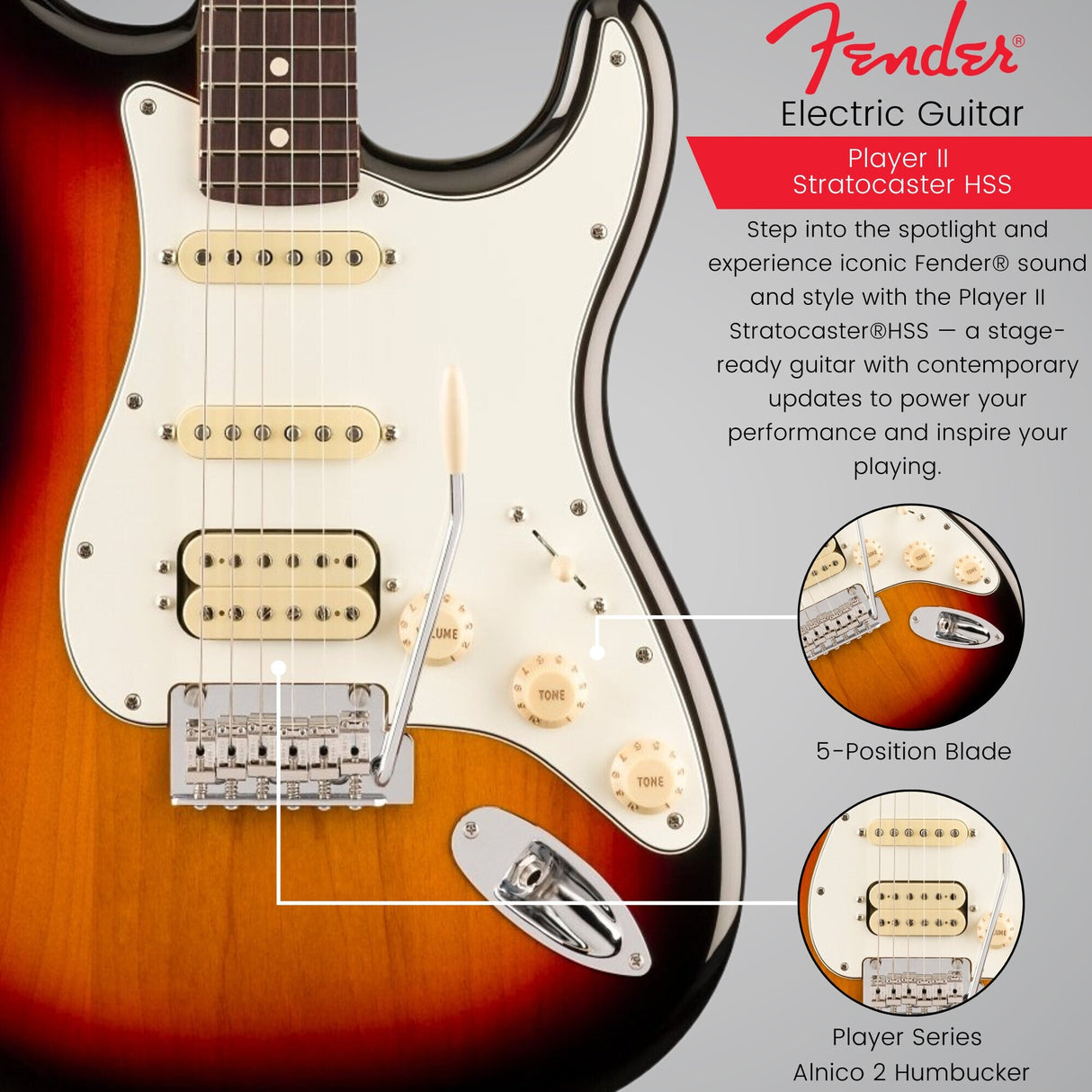 Fender Player II Stratocaster HSS, 3-Color Sunburst Electric Guitar