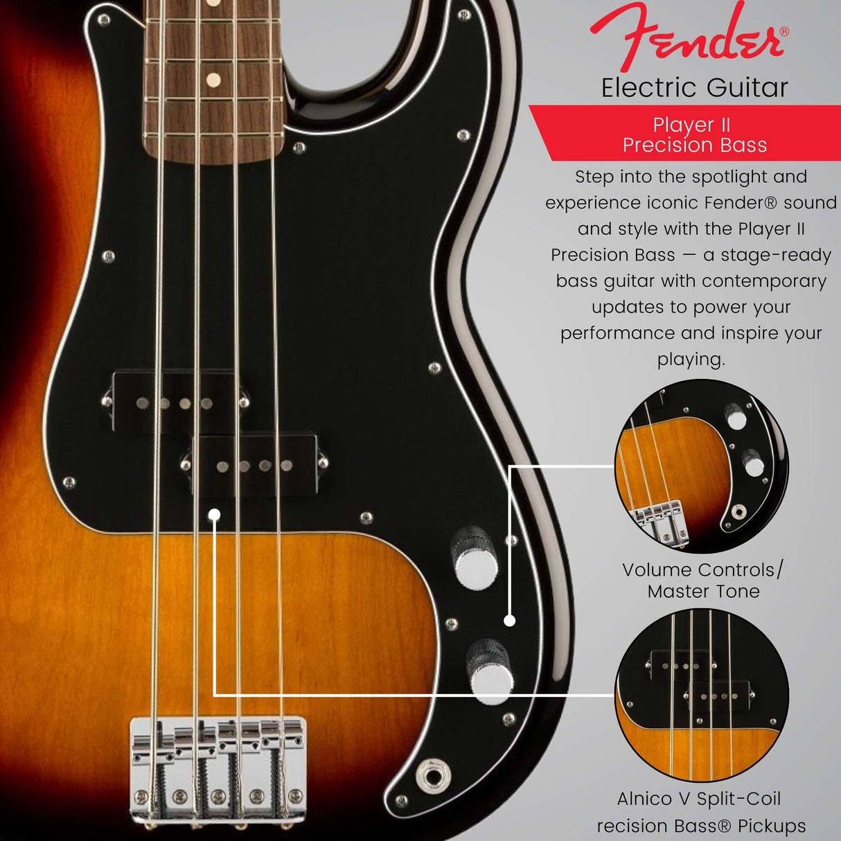 Fender Player II Precision Bass, Rosewood Fingerboard, 3-Color Sunburst