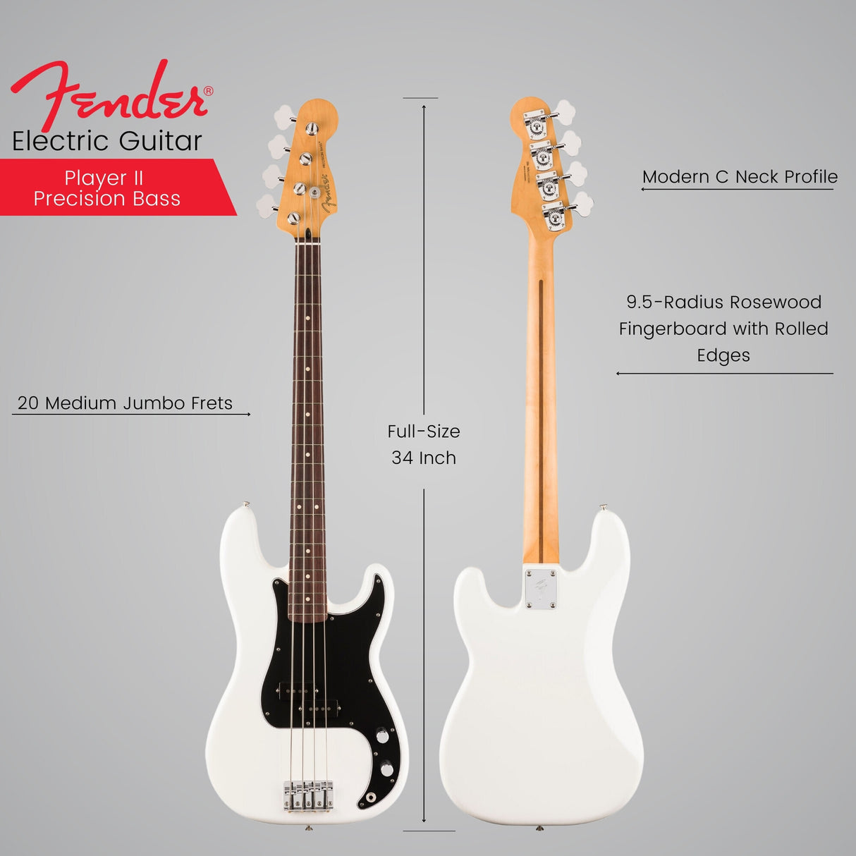 Fender Player II Precision Bass, Rosewood Fingerboard, Polar White