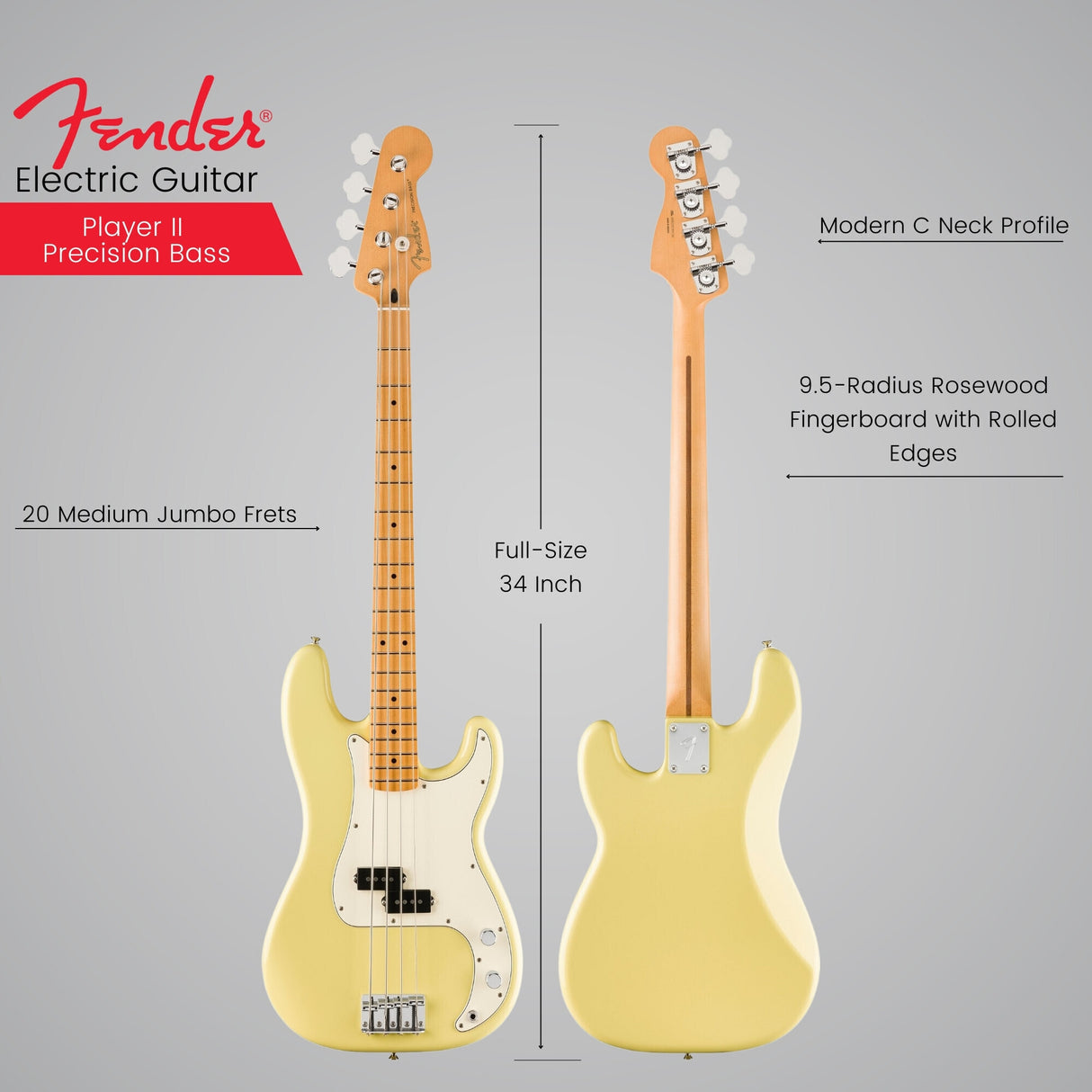 Fender Player II Precision Bass, Maple Fingerboard, Hialeah Yellow