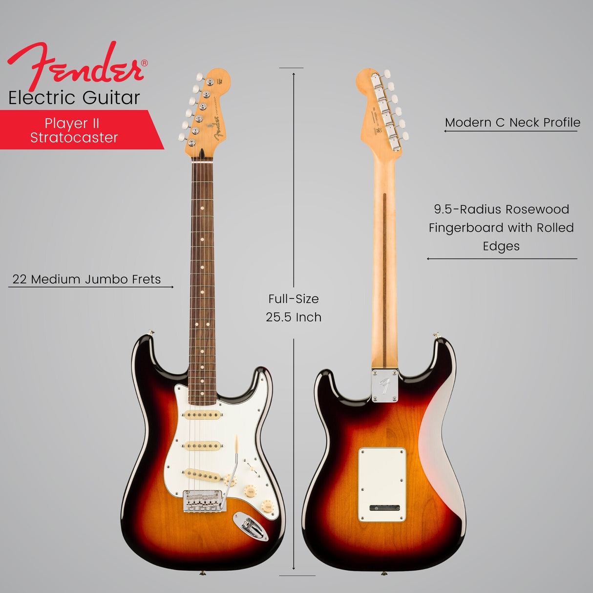 Fender Player II Stratocaster, 3-Color Sunburst Electric Guitar