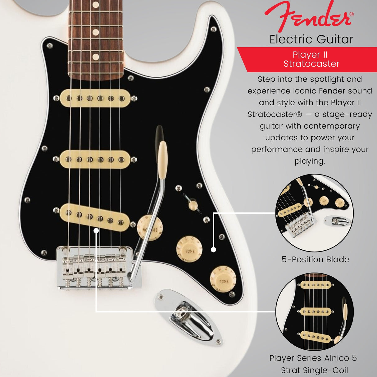 Fender Player II Stratocaster, Rosewood Fingerboard, Polar White Electric Guitar