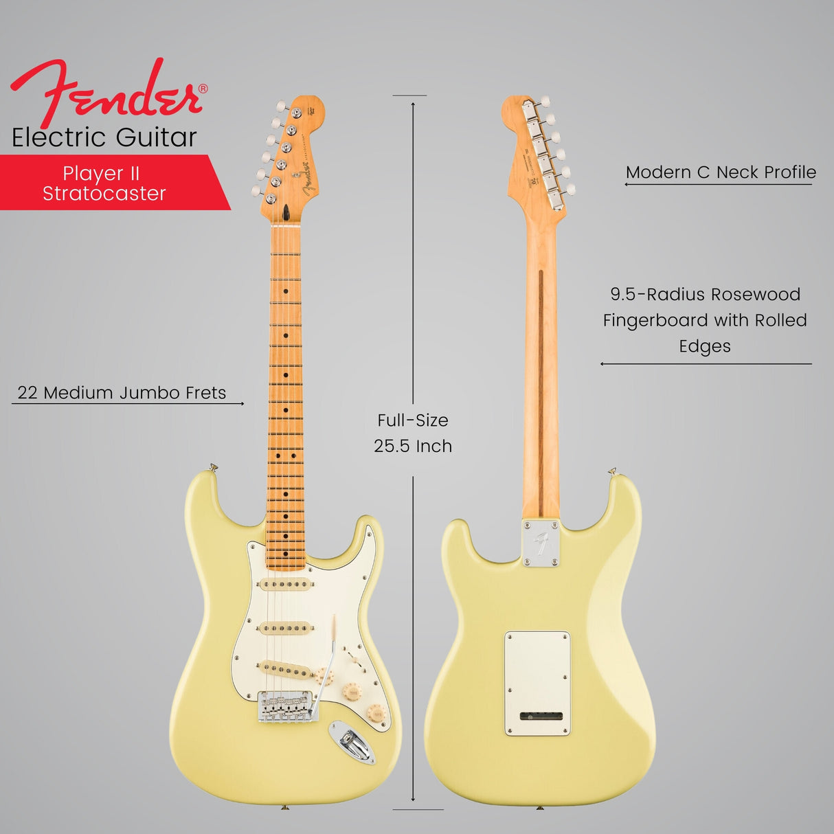 Fender Player II Stratocaster, Maple Fingerboard, Hialeah Yellow Electric Guitar