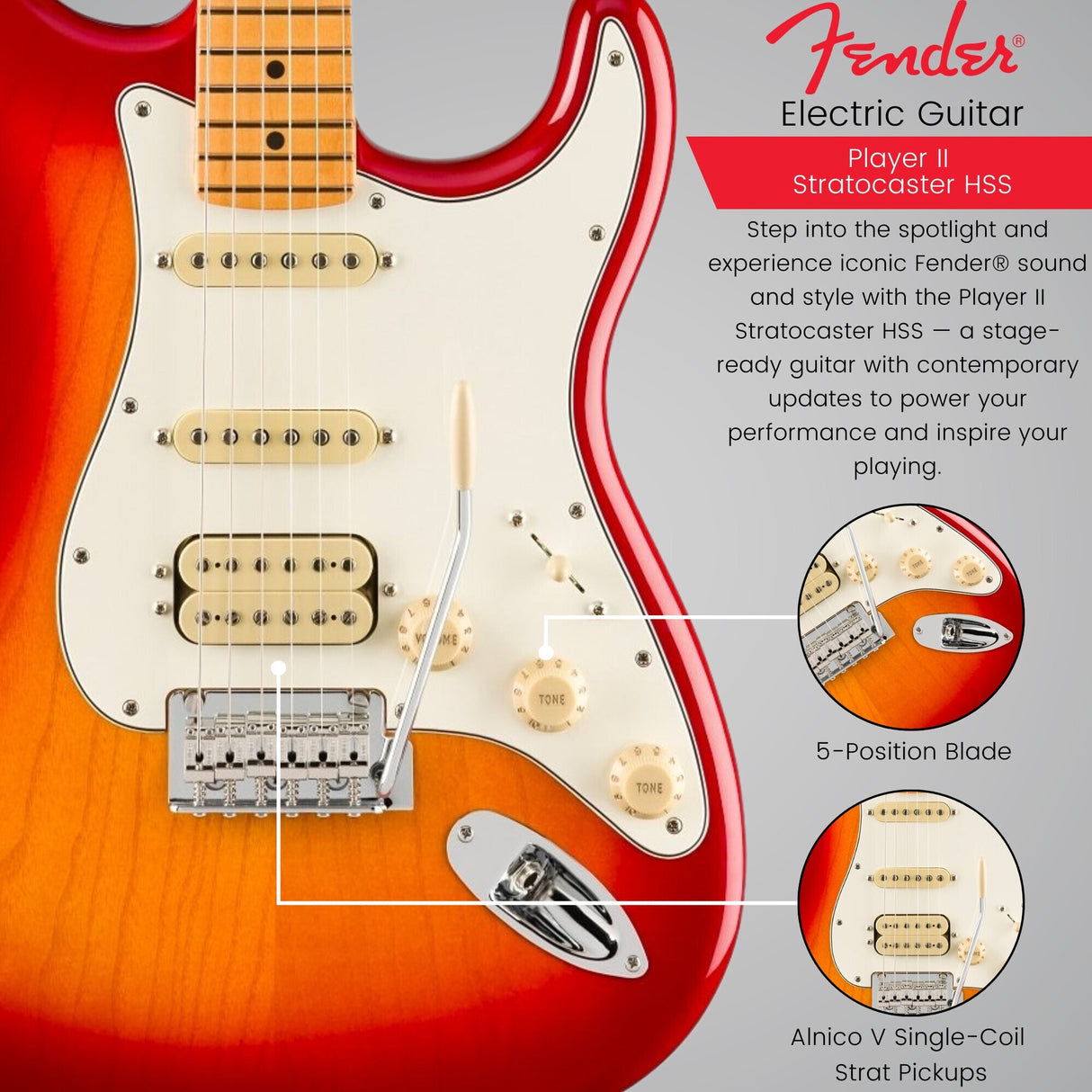 Fender Player II Stratocaster Maple Fingerboard, Cherry Burst Electric Guitar
