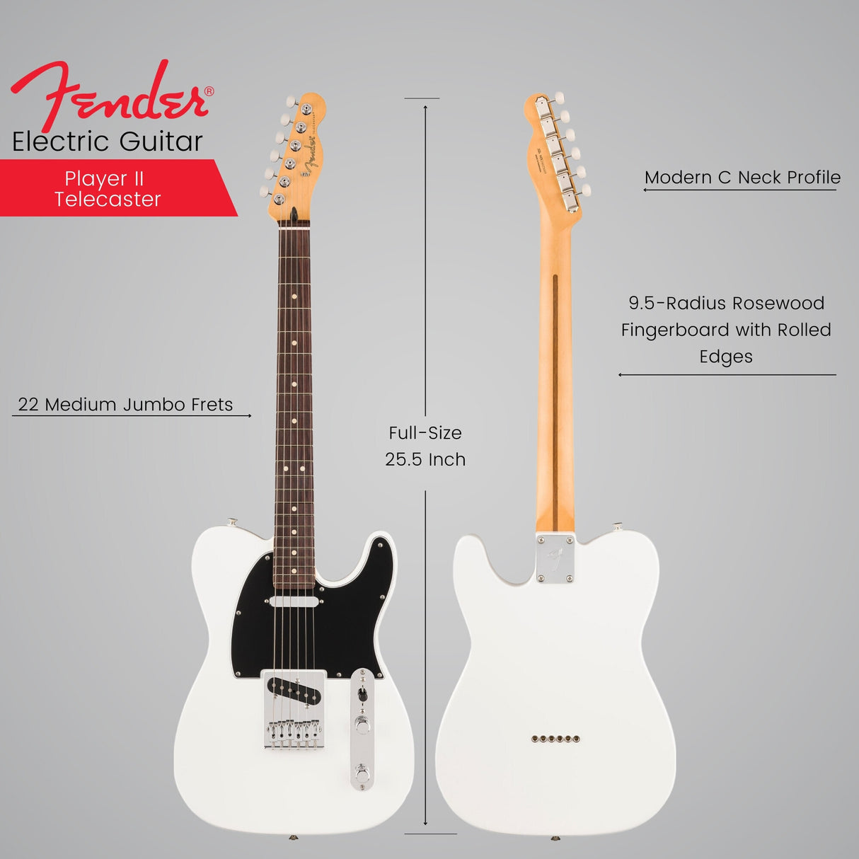 Fender Player II Telecaster, Rosewood Fingerboard, Polar White Electric Guitar