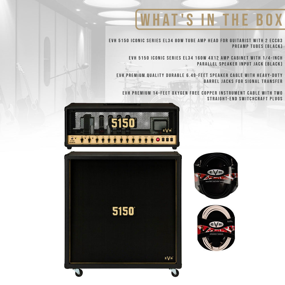 EVH 5150 Iconic Series EL34 80W Tube Amp Head (Black) with Accessories Bundle