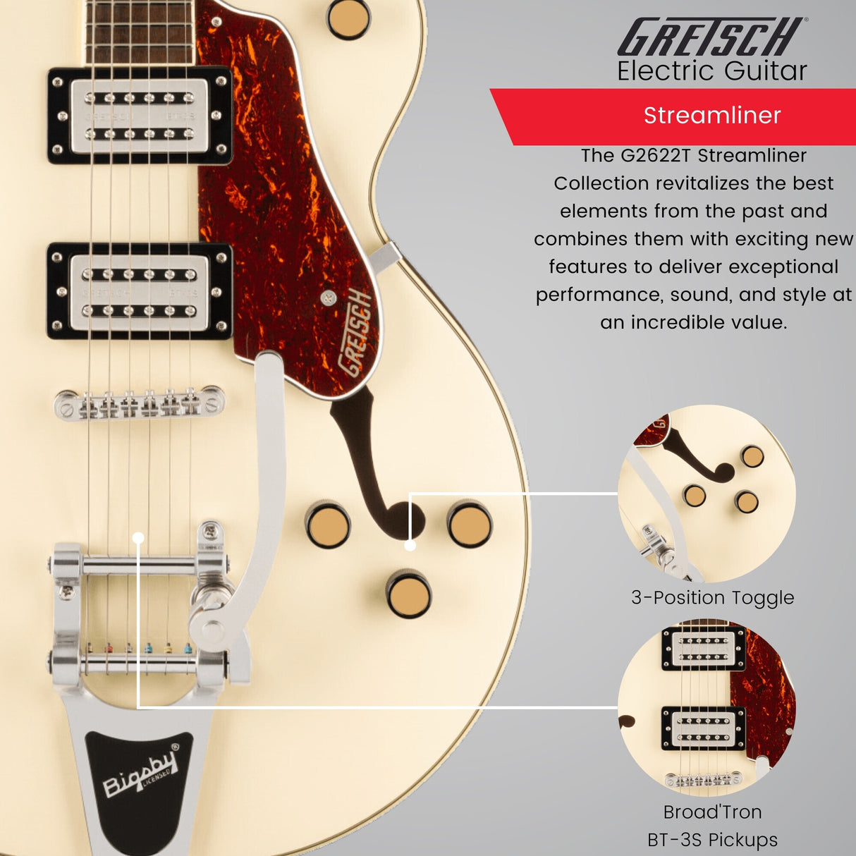 Gretsch G2622T Streamliner Center Block Double-Cut Electric Guitar (White)