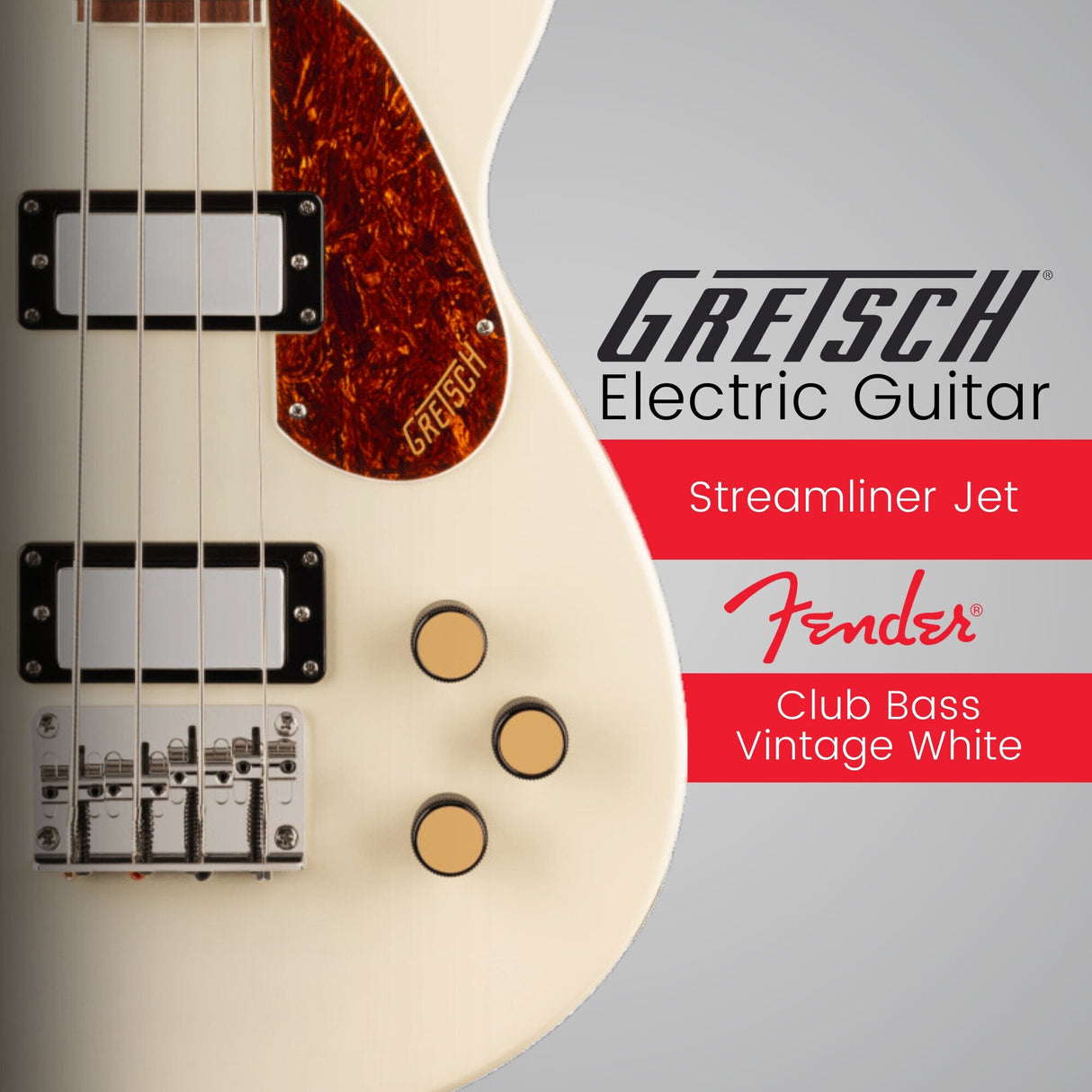 Gretsch Streamliner Jet Club Single-Cut 4-String Bass Guitar Vintage White (Open Box)