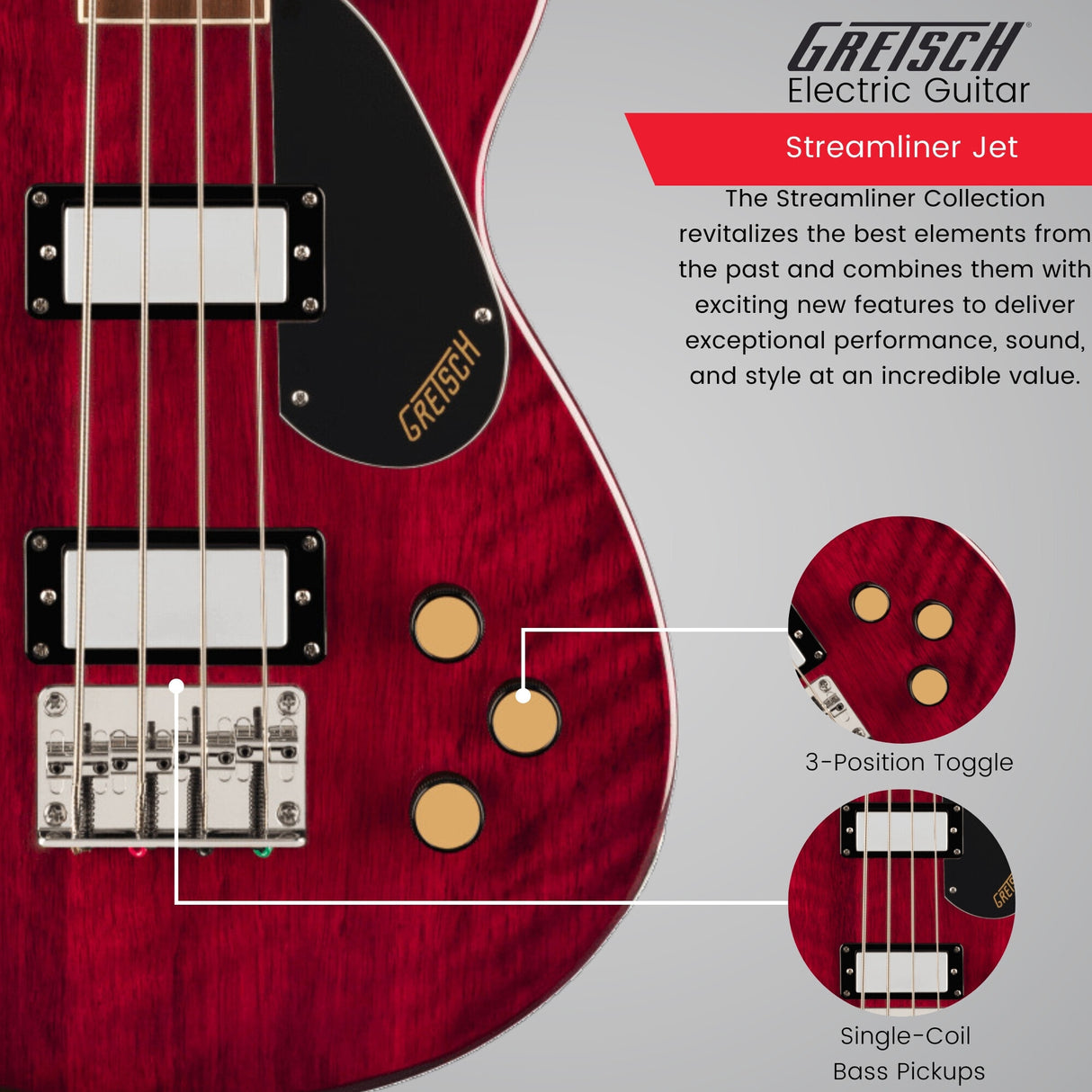 Gretsch Streamliner Jet Club Single-Cut 4-String Bass Guitar (Walnut Stain)