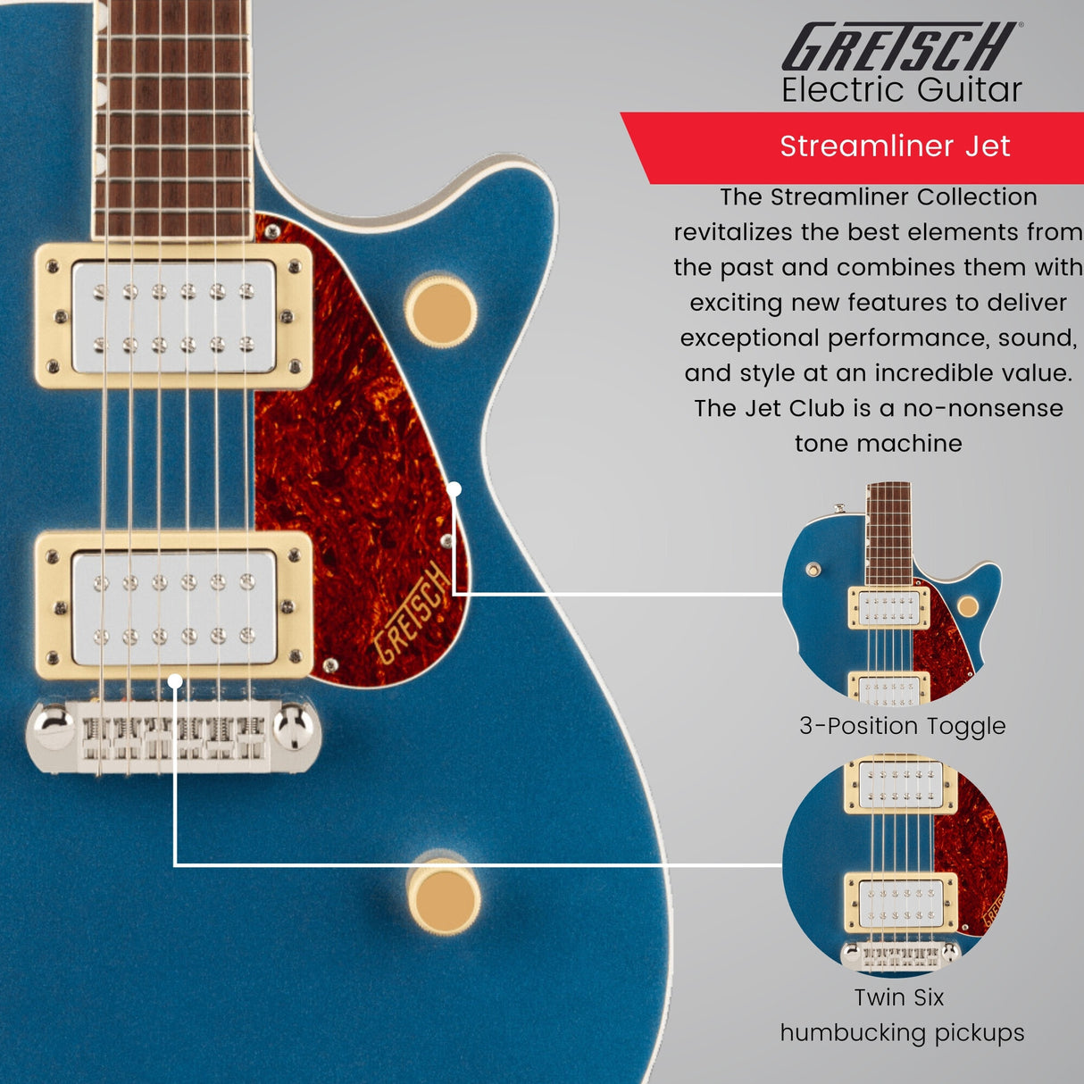 Gretsch Streamliner Jet Club Single-Cut Electric Guitar (Dark Denim)