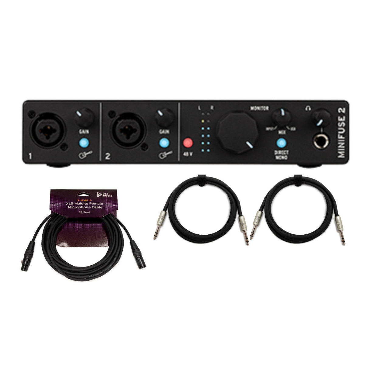 Arturia MiniFuse 2 USB C Audio Interface with XLR Cable and 2x TRS Cable Bundle