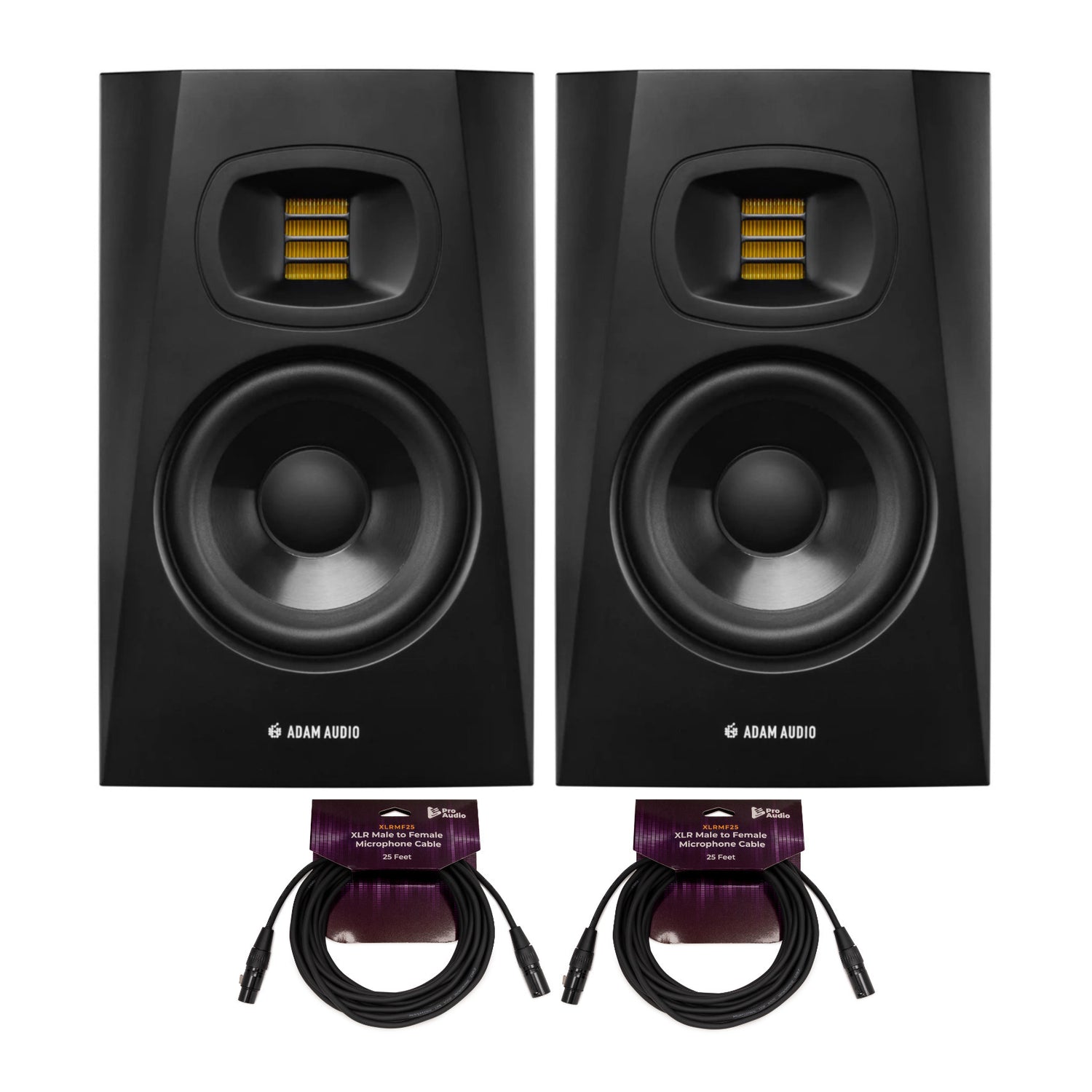 Adam Audio T5V Active Nearfield Monitor 2 Pack with 2 x 25 Feet XLR Cable Bundle