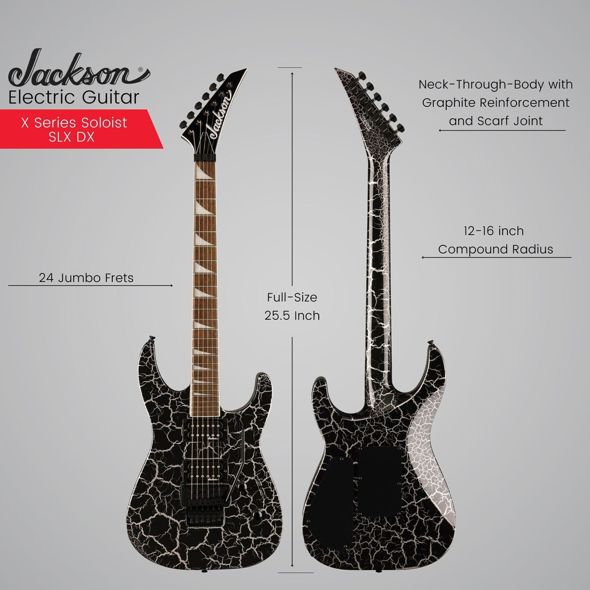Jackson X Series Soloist SLX DX Crackle Electric Guitar (Silver) Bundle