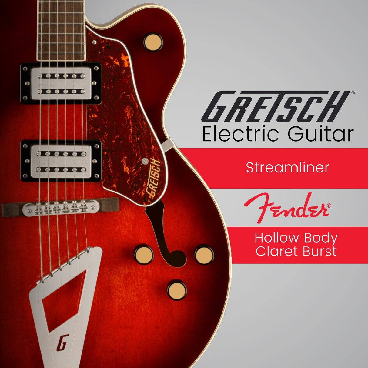 Gretsch G2420 Streamliner Hollow Body Electric Guitar (Claret Burst) with Bundle