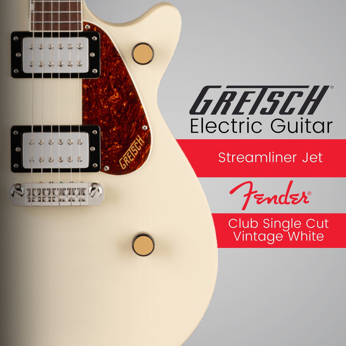 Gretsch Streamliner Jet Club Single-Cut Electric Guitar (Vintage White) Bundle
