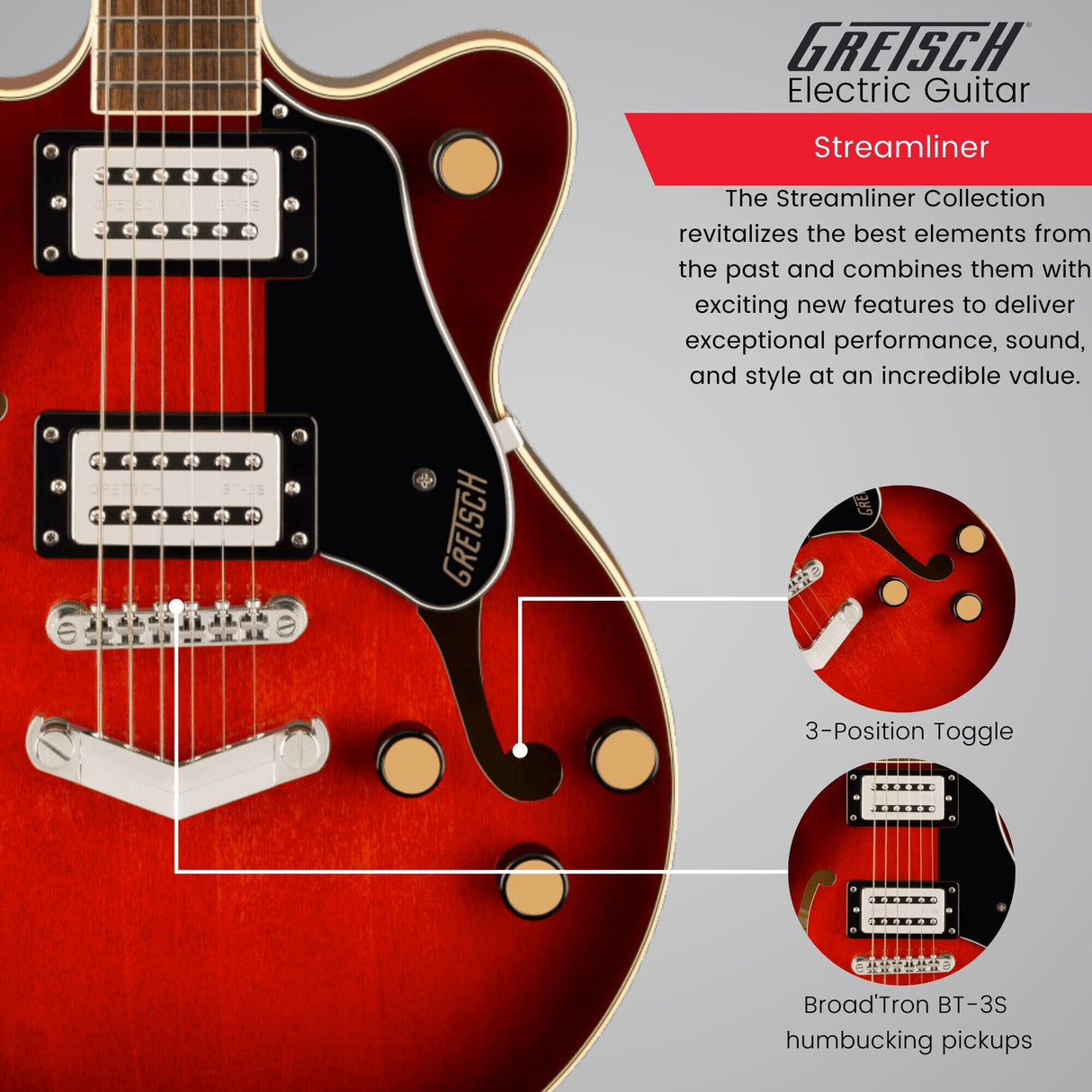 Gretsch G2655 Streamliner Center Block Jr. Electric Guitar (Burst) with Case