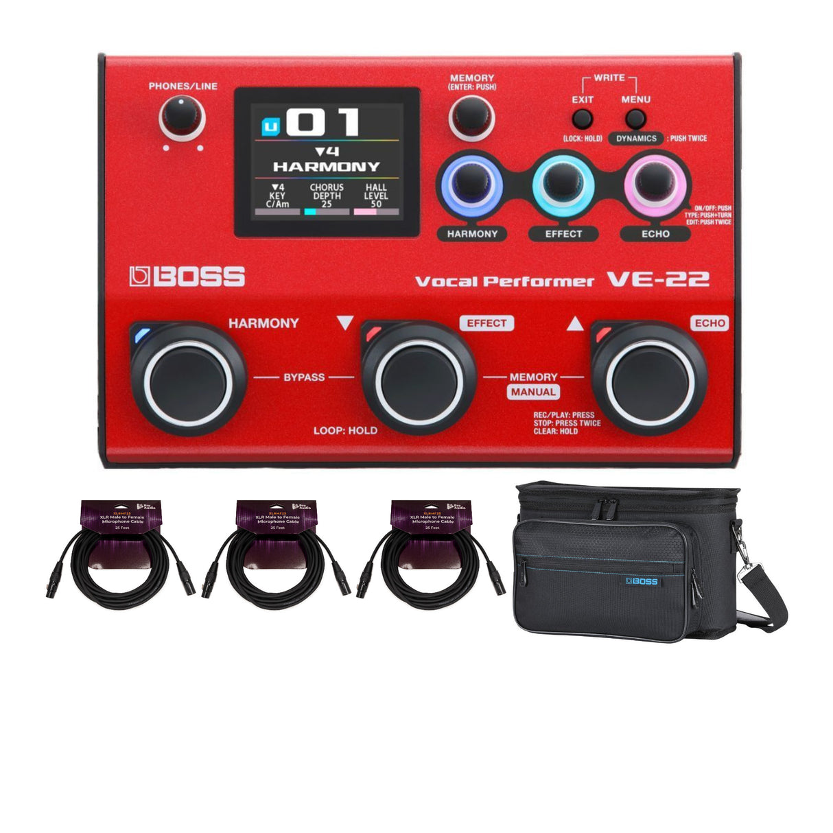 Boss VE-22 Vocal Performer Portable Multi-Effects Processor Bundle