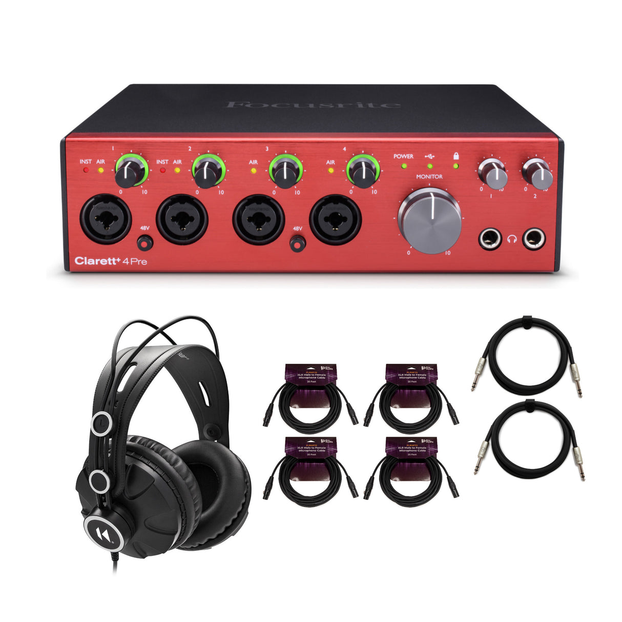 Focusrite Clarett Plus 4Pre 18 In and 8 Out Audio Interface with Cables Bundle