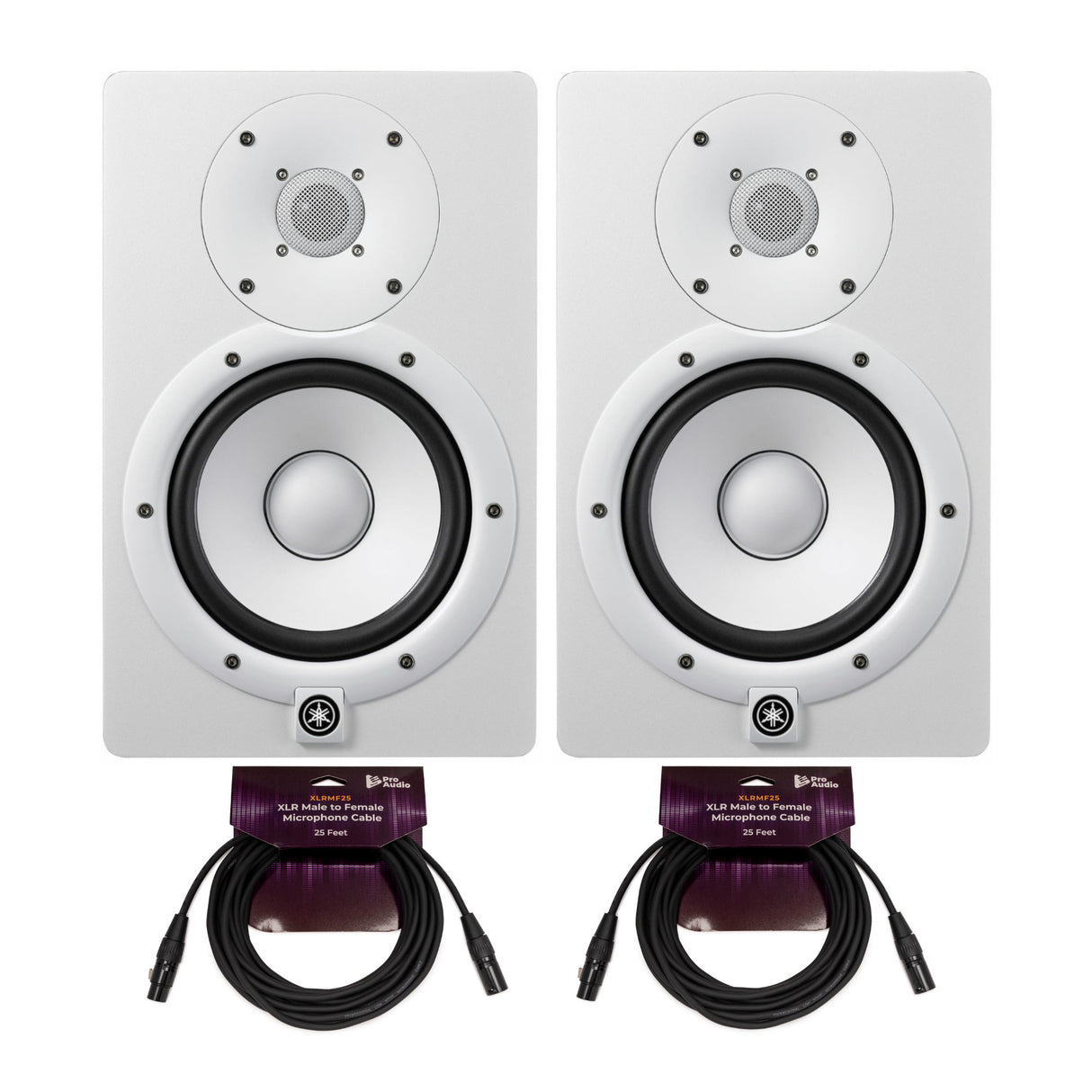 YAMAHA HS7W 6.5 Inch Powered White Studio Monitor 2 Pack with 2 x Cable Bundle
