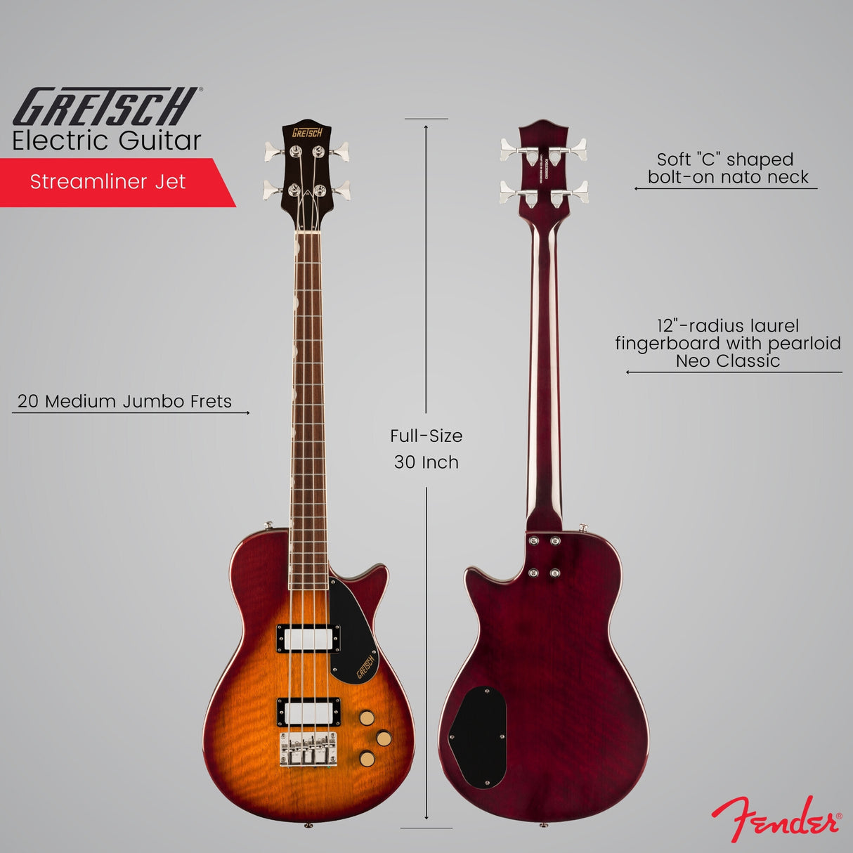 Gretsch Streamliner Jet Club Single-Cut 4-String Bass Guitar (Burst) with Case