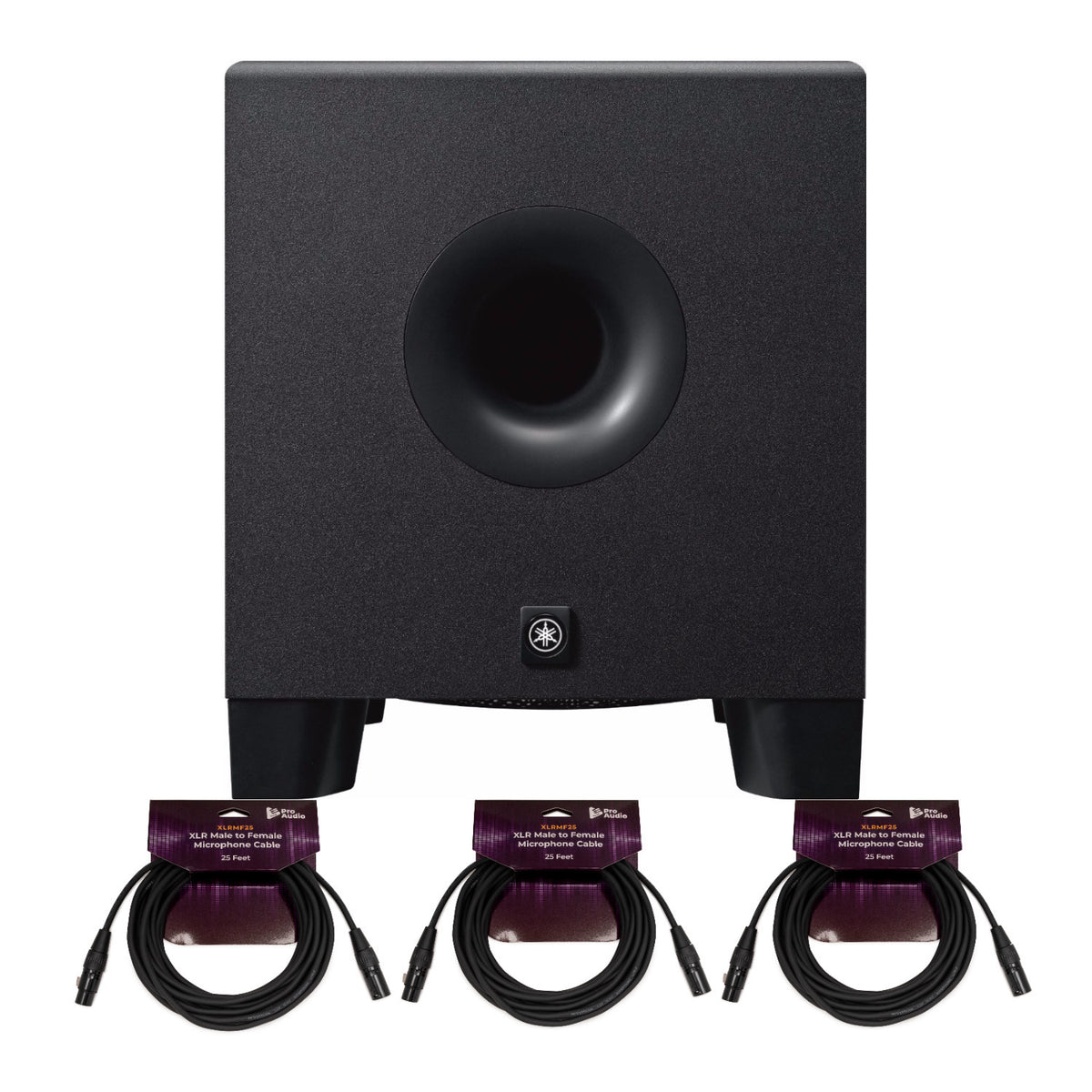 Yamaha HS8S 150 Watt Professional Powered Subwoofer Black with XLR Cables Bundle (Open Box)