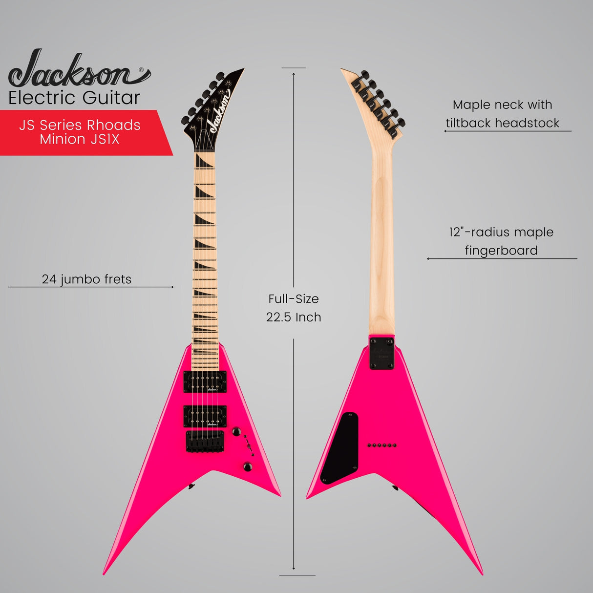 Jackson JS Series Rhoads Minion JS1X Neon Pink Electric Guitar Bundle