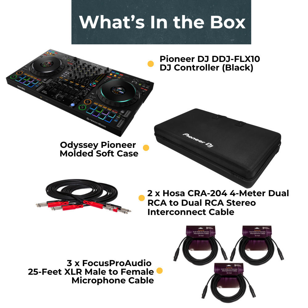 Pioneer DJ DDJ-FLX10 4-Deck/4-Channel DJ Controller with Case and Cables Kit