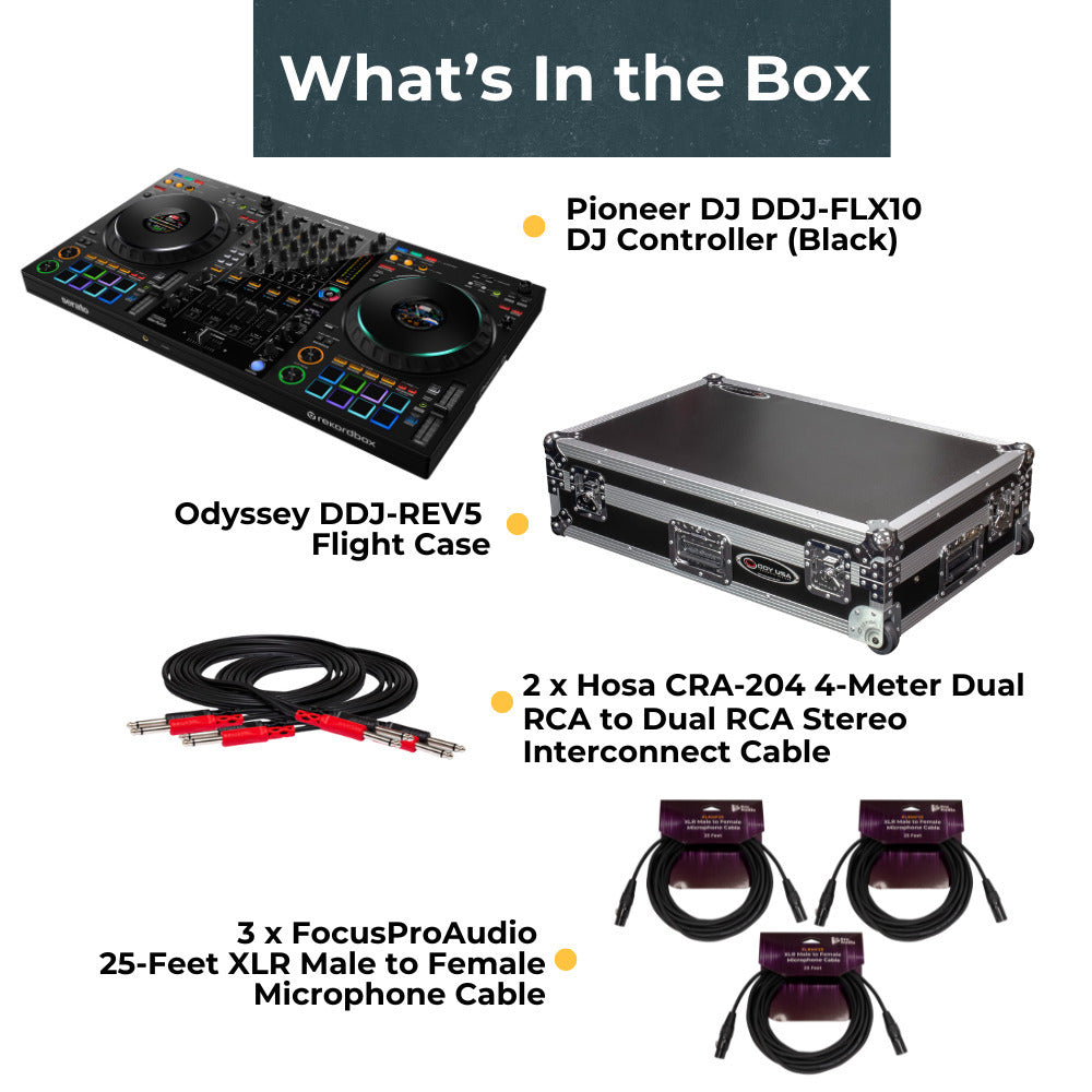 Pioneer DJ DDJ-FLX10 4-Deck/4-Channel DJ Controller with Case and Cables Bundle