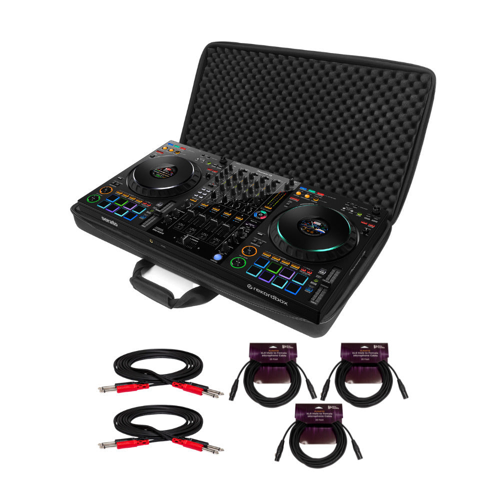 Pioneer DJ DDJ-REV5 4-Deck Serato DJ Controller with Case and 3XLR Cable Bundle