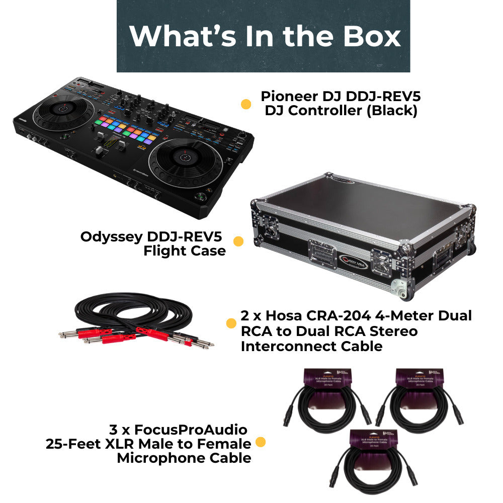 Pioneer DJ DDJ-REV5 4-Deck Serato DJ Controller with Case and Cables Bundle