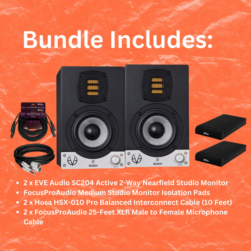 EVE Audio SC204 4-Inch Studio Monitor (Pair) with Isolation Pads and Cables