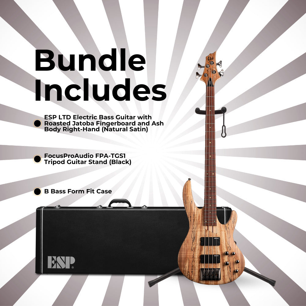 ESP LTD B-204SM Bass Guitar - Natural Satin with Hardshell Case and Stand