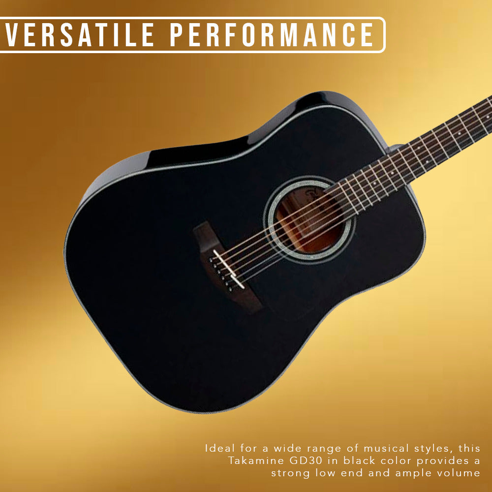 Takamine GD30-BLK Dreadnought Acoustic Guitar, Black with Gigbag
