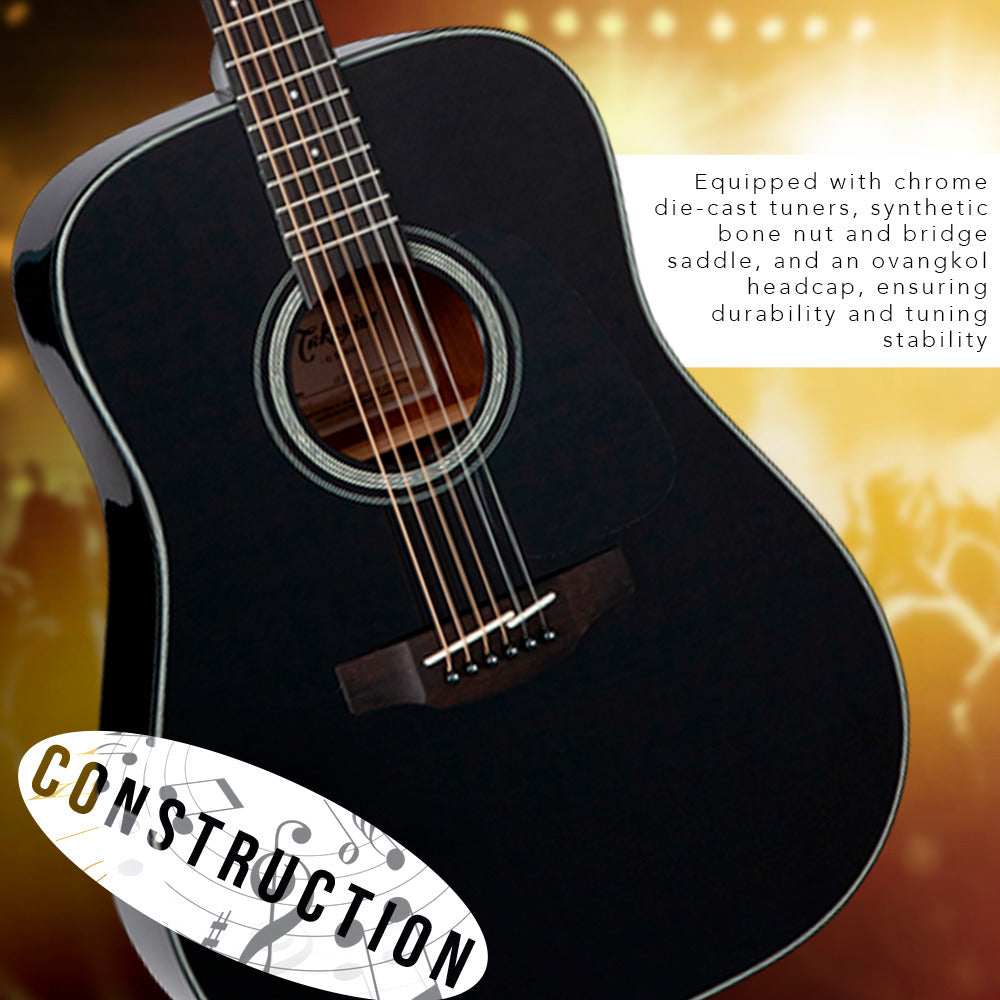 Takamine GD30-BLK Dreadnought Acoustic Guitar, Black with Gigbag