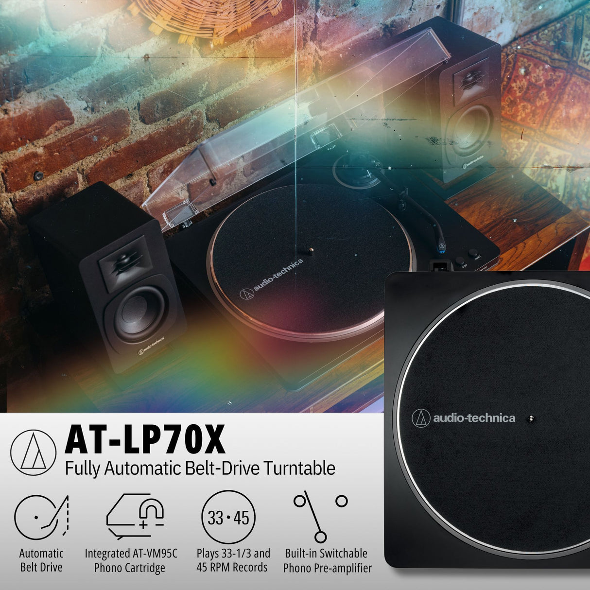 Audio-Technica AT-LP70X-BZ Fully Auto Belt-Drive Turntable & Studio Monitors