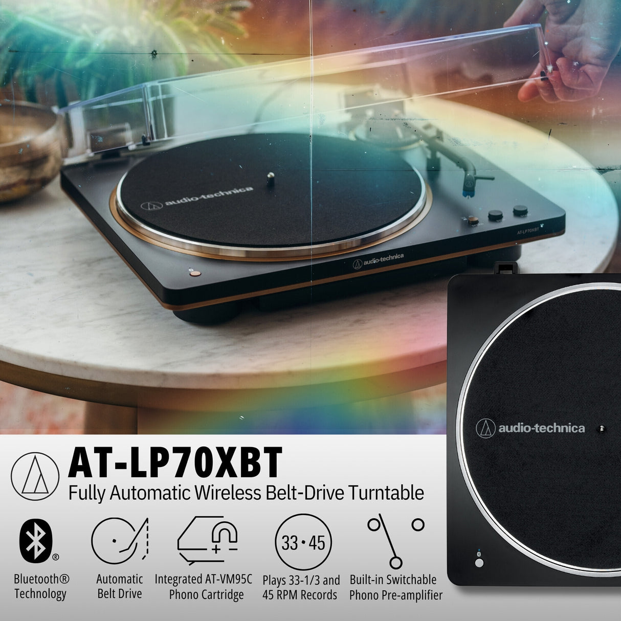 Audio-Technica AT-LP70XBT-BS Fully Automatic Belt-Drive Bluetooth Turntable Kit