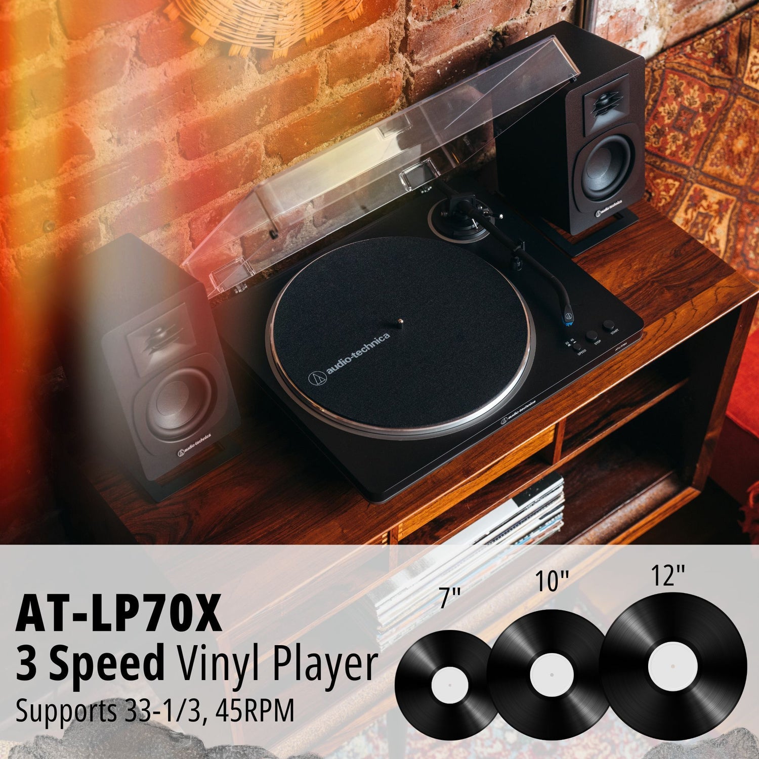 Audio-Technica AT-LP70XBT-BS Fully Automatic Belt-Drive Bluetooth Turntable Kit