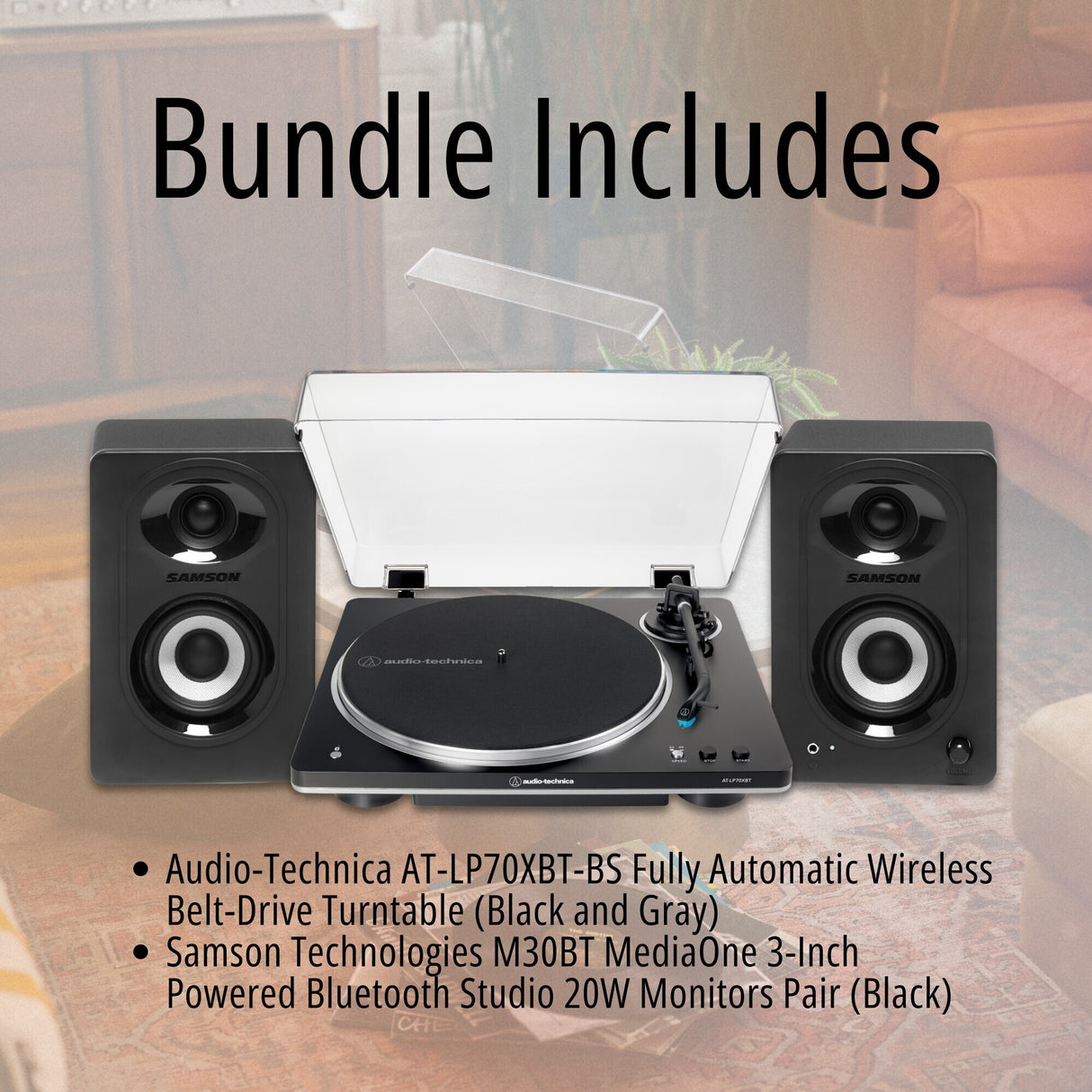 Audio-Technica AT-LP70XBT-BS Fully Automatic Belt-Drive Bluetooth Turntable Kit