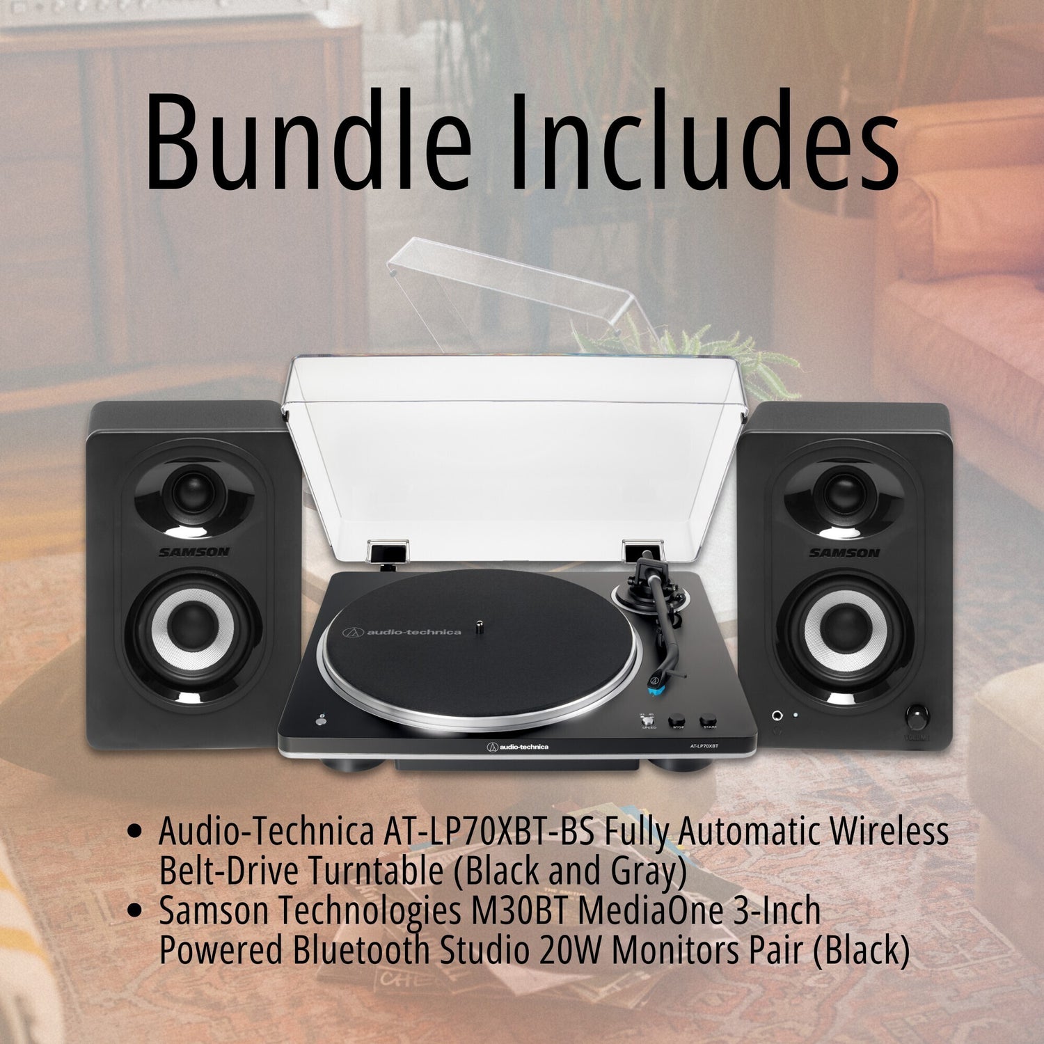 Audio-Technica AT-LP70XBT-BS Fully Automatic Belt-Drive Bluetooth Turntable Kit