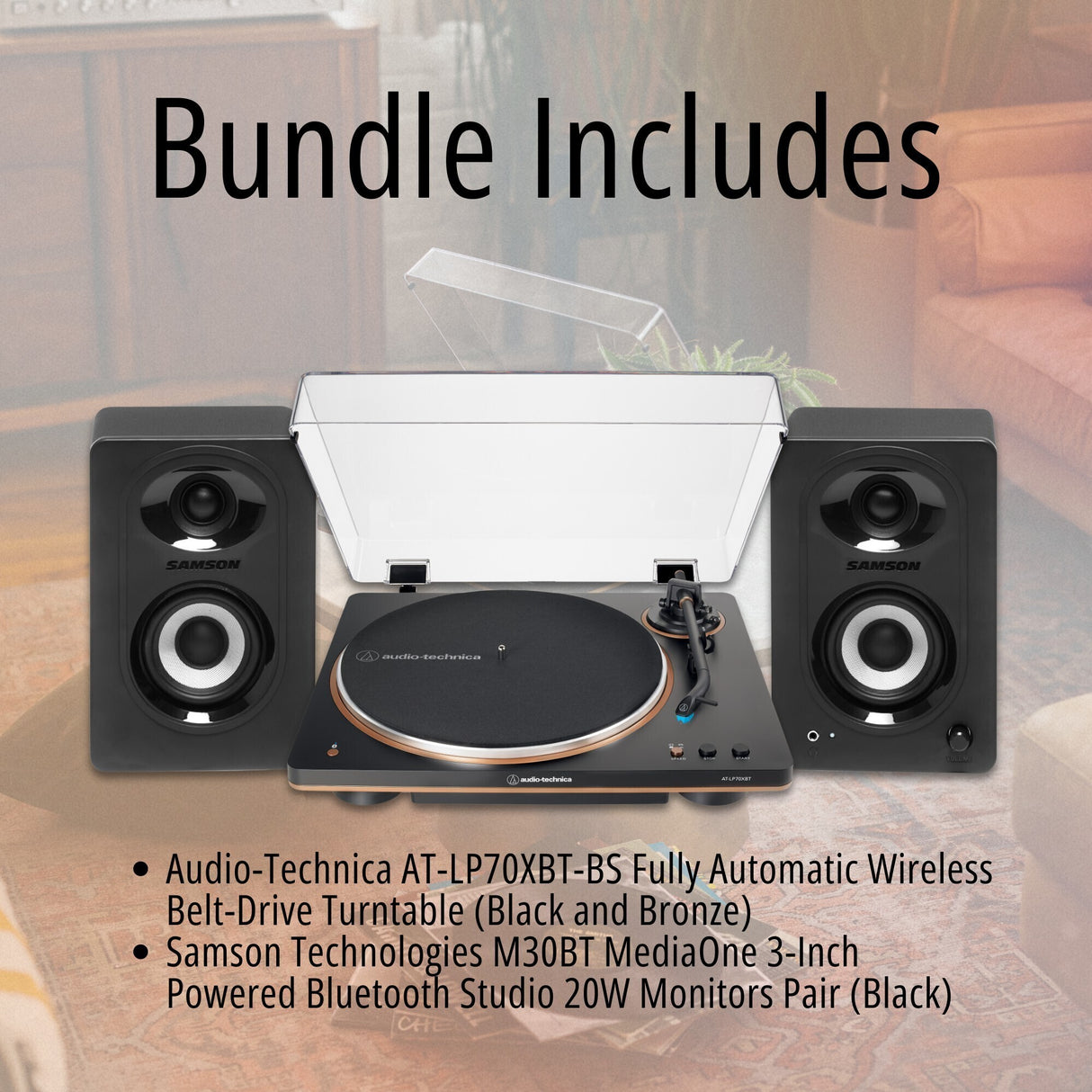 Audio-Technica AT-LP70XBT-BZ Belt-Drive Wireless Turntable (Bronze) with Speaker