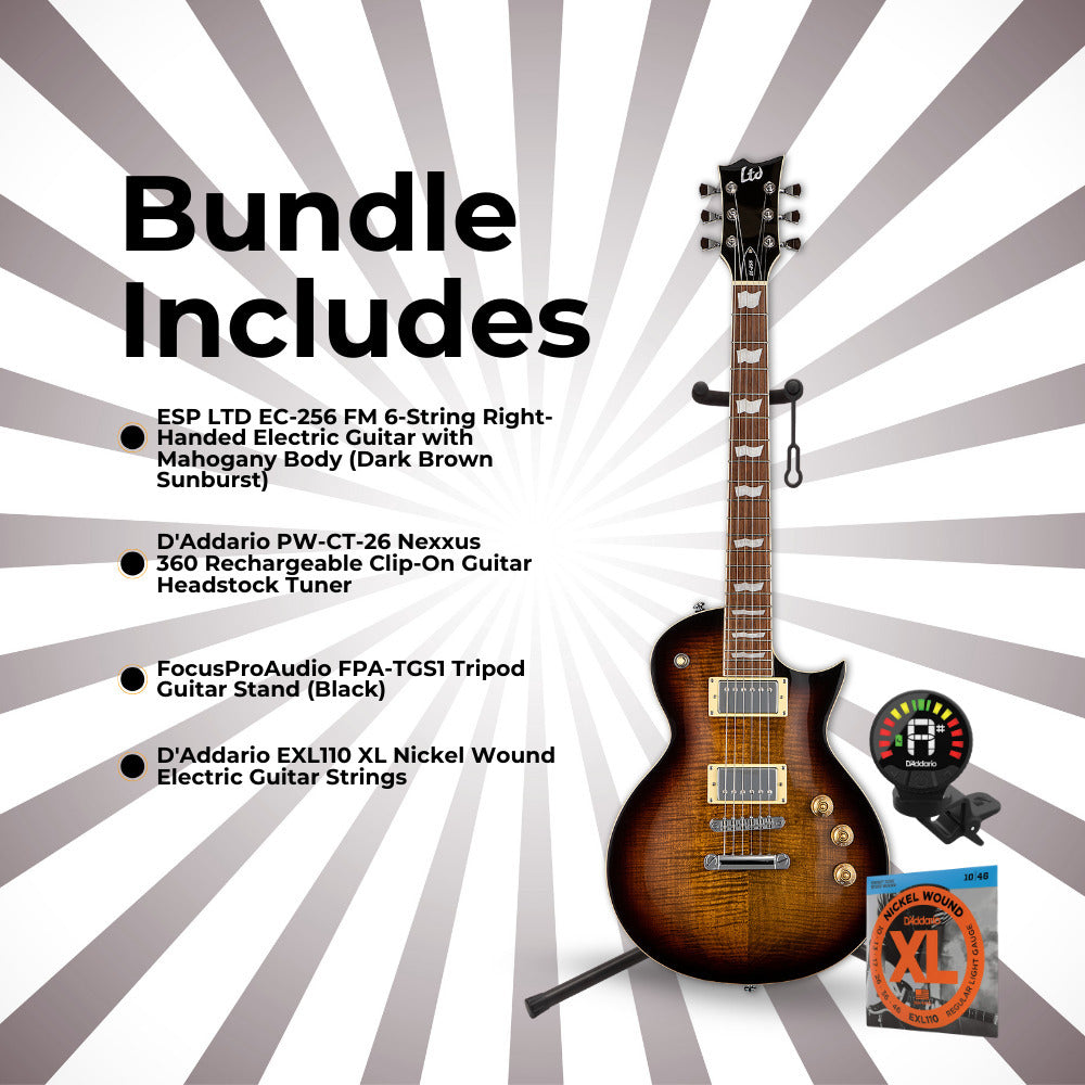 ESP LTD EC-256FM Electric Guitar - Dark Brown Sunburst with Accessories Bundle