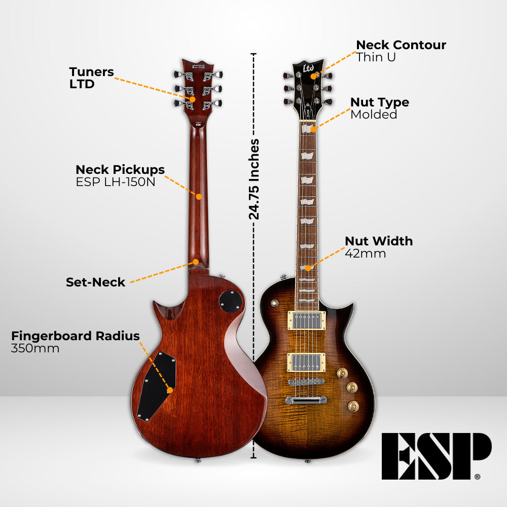 ESP LTD EC-256FM Electric Guitar - Dark Brown Sunburst with Accessories Bundle
