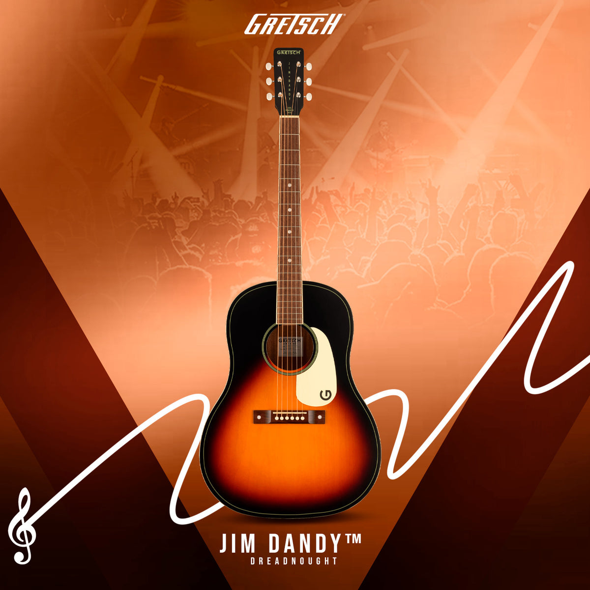 Gretsch Jim Dandy Dreadnought Acoustic Guitar - Rex Burst with Gig Bag and Stand